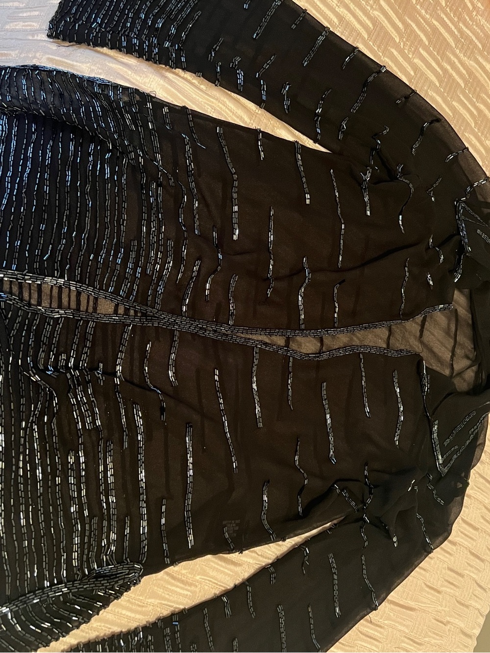 J Kara Black Sheer Beaded Button‑Down Shirt